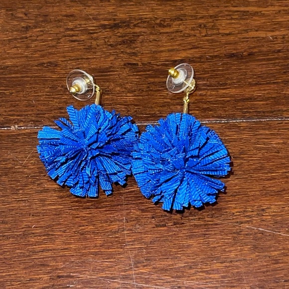 nwot j crew Blue Pom Pom Earrings - Picture 1 of 2